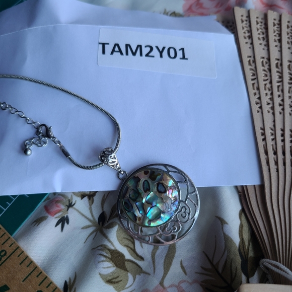 Vintage Silver and Iridescent Abalone Necklace - Picture 8 of 9